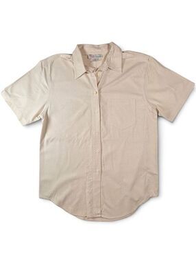 Milano Design Group 100% Silk Shirt Cream Raw Silk Slub Short Sleeve Button Up L